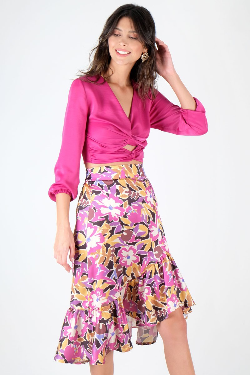 Lena Fırfırlı Asimetrik Etek Fuşya