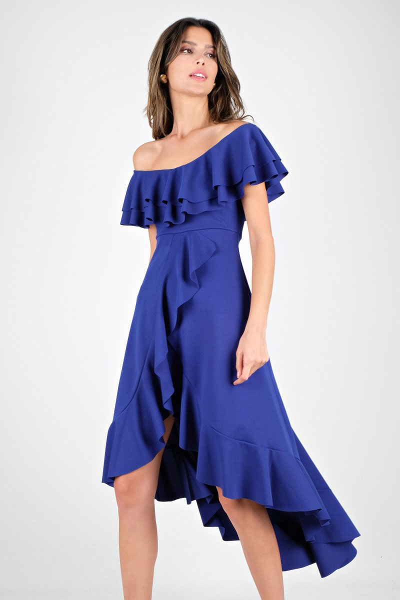 Harden Volanlı Uzun Abiye Elbise