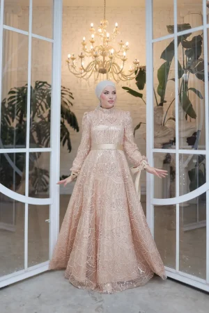 Boncuk İşlemeli Kolu Bağlamalı Abiye